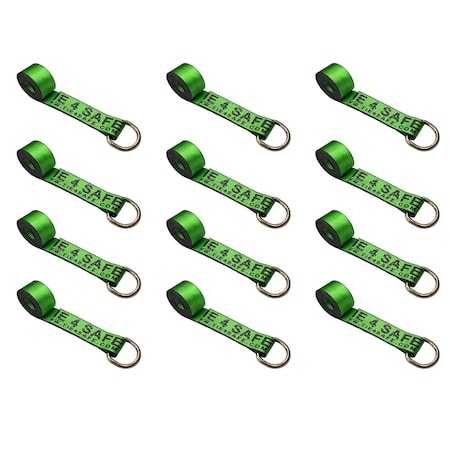 Tie 4 Safe 2" x 10' Lasso Strap w/ D Ring Auto Tie Down Wheel Lift Tow Truck Trailer, 12PK TWS21-510-W27-GR-C-12